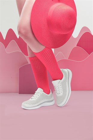 Beyaz Kadın Sneaker Hakiki Deri Ayakkabı
