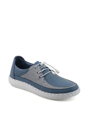 Mavi Kadın Sneaker Hakiki Deri Ayakkabı