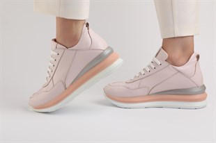 Pembe Kadın Sneaker Hakiki Deri Ayakkabı