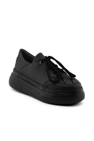 Siyah Kadın Sneaker Hakiki Deri Ayakkabı